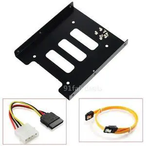 2.5" to 3.5" SSD HDD l Mounting Bracket Adapter Hard Drive Holder with SATA & Power 4pin Cable for PC SSD 2.5" to 3.5" SSD HDD l Mounting Bracket Adapter Hard Drive Holder with SATA & Power 4pin Cable for PC SSD
