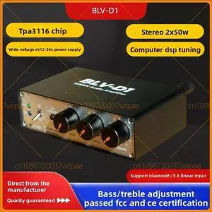 For BLV-D1 TPA3116 Bluetooth 5.3 D-Class Amplifier Board 2×50W DSP Treble Bass Adjustment PD Power Supply For BLV-D1 TPA3116 Bluetooth 5.3 D-Class Amplifier Board 2×50W DSP Treble Bass Adjustment PD Power Supply