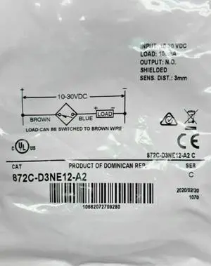 872C-D3NE12-A2 872C D3NE12 A2 12mm 3mm N.O. 1030VDC Fast Delivery 872C-D3NE12-A2 872C D3NE12 A2 12mm 3mm N.O. 1030VDC Fast Delivery