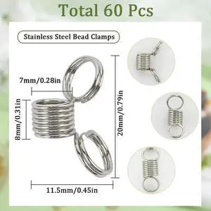 60Pcs Stainless Steel Beads Stopper Beads Stoppers Combo Pack Silver Small Spring Clamps Stoppers for Jewelry Making 60Pcs Stainless Steel Beads Stopper Beads Stoppers Combo Pack Silver Small Spring Clamps Stoppers for Jewelry Making