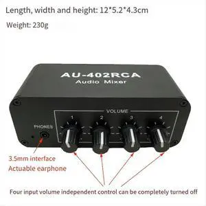 AU-402RCA Stereo Audio Mixer Multi-Channel Audio Source Reverberator Volume Control 3.5mm Headphone Driver 4 Input AU-402RCA Stereo Audio Mixer Multi-Channel Audio Source Reverberator Volume Control 3.5mm Headphone Driver 4 Input