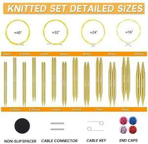 Interchangeable Circular Knitting Needles Set, 13 Pairs (3mm-10mm) US 2.5-15 with 16, 24, 32, 40 Inch Cables,Accessories Interchangeable Circular Knitting Needles Set, 13 Pairs (3mm-10mm) US 2.5-15 with 16, 24, 32, 40 Inch Cables,Accessories