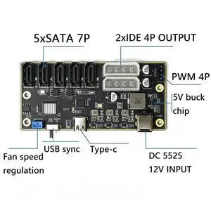 Type-C to 5 SATA Hard Disk External HDD SSD Expansion Card Hard Disk Data Card DC Power Supply Module Type-C to 5 SATA Hard Disk External HDD SSD Expansion Card Hard Disk Data Card DC Power Supply Module