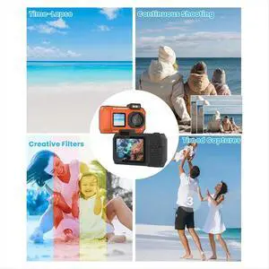 Waterproof Camera 4K 65MP Underwater Camera with 64G Card, for Snorkeling Autofocus Selfie Dual-Screen Black Waterproof Camera 4K 65MP Underwater Camera with 64G Card, for Snorkeling Autofocus Selfie Dual-Screen Black
