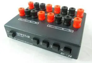 2x4 Speaker Selector Switch: Audio Amplifier Splitter with Banana Plug Terminals for Home Theater 2x4 Speaker Selector Switch: Audio Amplifier Splitter with Banana Plug Terminals for Home Theater