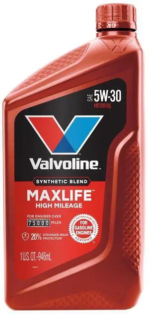 Valvoline MaxLife High Mileage 5W-30 Synthetic Blend Motor Oil 1 Quart Valvoline MaxLife High Mileage 5W-30 Synthetic Blend Motor Oil 1 Quart
