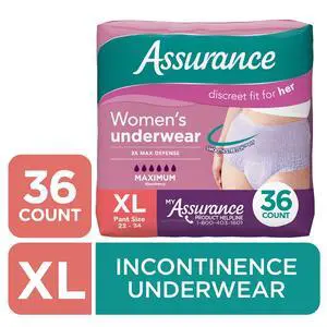 Assurance Women's Incontinence and Postpartum Underwear, XL , Maximum Absorbency, 36 Count Assurance Women's Incontinence and Postpartum Underwear, XL , Maximum Absorbency, 36 Count