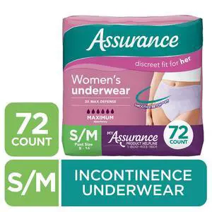 Assurance Women's Incontinence & Postpartum Underwear, Maximum Absorbency, S/M, 72 Count Assurance Women's Incontinence & Postpartum Underwear, Maximum Absorbency, S/M, 72 Count