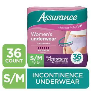 Assurance Women's Incontinence and Postpartum Underwear, S/M, Maximum Absorbency, 36 Count Assurance Women's Incontinence and Postpartum Underwear, S/M, Maximum Absorbency, 36 Count