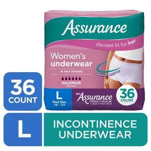 Assurance Women's Incontinence and Postpartum Underwear, L, Maximum Absorbency, 36 Count Assurance Women's Incontinence and Postpartum Underwear, L, Maximum Absorbency, 36 Count