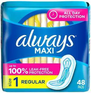Always Maxi Pads without Wings, Size 1, Regular Absorbency, 48 Count Always Maxi Pads without Wings, Size 1, Regular Absorbency, 48 Count