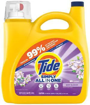 Tide Simply Liquid Laundry Detergent, Clean & Fresh, Berry Blossom Scent, 85 Loads, 107 fl oz Tide Simply Liquid Laundry Detergent, Clean & Fresh, Berry Blossom Scent, 85 Loads, 107 fl oz