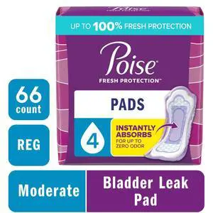 Poise Incontinence Pads for Women, 4 Drop Moderate Absorbency, Regular Length, 66 Count Poise Incontinence Pads for Women, 4 Drop Moderate Absorbency, Regular Length, 66 Count