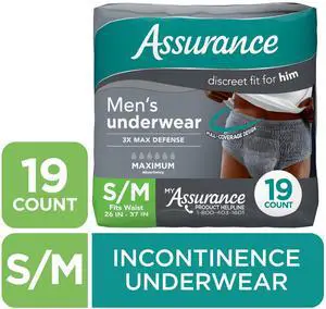 Assurance Men's Incontinence Underwear, S/M, Maximum Absorbency, 19 Count Assurance Men's Incontinence Underwear, S/M, Maximum Absorbency, 19 Count