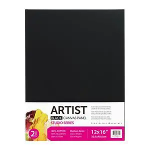 Studio Canvas Panel, 100% Cotton Acid Free Black Canvas, 12"X16", 2 Pieces, Academic Canvas, Great Chioce for Beginners and Hobbyists of All Skill Levels. Studio Canvas Panel, 100% Cotton Acid Free Black Canvas, 12"X16", 2 Pieces, Academic Canvas, Great Chioce for Beginners and Hobbyists of All Skill Levels.