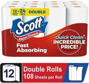 Scott Paper Towels, Choose-A-Sheet, 12 Double Rolls Scott Paper Towels, Choose-A-Sheet, 12 Double Rolls