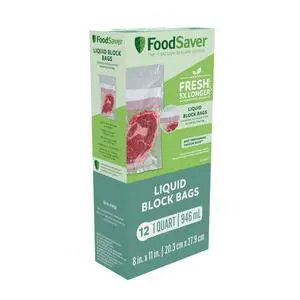 FoodSaver Liquid Block Vacuum Seal Bags, 1 Quart, 8" x 11", 12 Count FoodSaver Liquid Block Vacuum Seal Bags, 1 Quart, 8" x 11", 12 Count