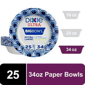 Dixie Ultra Big Bowl Disposable Paper Bowls, 34 oz, Multi-Color, 25 Count Dixie Ultra Big Bowl Disposable Paper Bowls, 34 oz, Multi-Color, 25 Count