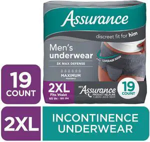 Assurance Men's Incontinence Underwear, XXL, Maximum Absorbency, 19 Count Assurance Men's Incontinence Underwear, XXL, Maximum Absorbency, 19 Count