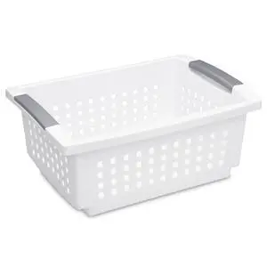 Sterilite Medium Stacking Basket, Open Plastic Bin, Space Saving Organizers, White Sterilite Medium Stacking Basket, Open Plastic Bin, Space Saving Organizers, White