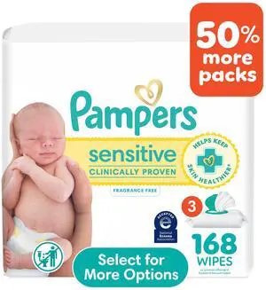 Pampers Sensitive Baby Wipes Unscented, 3-Pack, 168 Total Count (Select for More Options) Pampers Sensitive Baby Wipes Unscented, 3-Pack, 168 Total Count (Select for More Options)