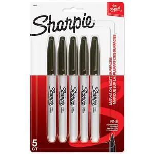 Sharpie Permanent Markers, Fine Point, Black, 5 Count Sharpie Permanent Markers, Fine Point, Black, 5 Count