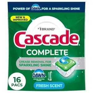Cascade Complete Action Pacs, Dishwasher Detergent, Fresh, 16 Count Cascade Complete Action Pacs, Dishwasher Detergent, Fresh, 16 Count