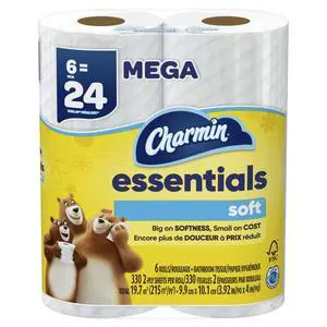 Charmin Essentials Soft Toilet Paper 6 Mega Rolls, 330 Sheets Per Roll Charmin Essentials Soft Toilet Paper 6 Mega Rolls, 330 Sheets Per Roll