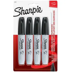 Sharpie Permanent Markers, Chisel Tip, Black, 4 Count Sharpie Permanent Markers, Chisel Tip, Black, 4 Count
