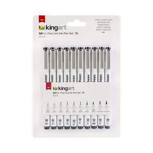 KINGART Inkline/Graphic Fine Line Drawing Pens Set 10 Assorted Sizes, Archival Black Ink Art Illustration and Sketching KINGART Inkline/Graphic Fine Line Drawing Pens Set 10 Assorted Sizes, Archival Black Ink Art Illustration and Sketching