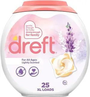 Dreft Laundry Detergent Pacs, Lightly Scented, Lavender, For Baby and Family, XL Pacs, 25 Count Dreft Laundry Detergent Pacs, Lightly Scented, Lavender, For Baby and Family, XL Pacs, 25 Count