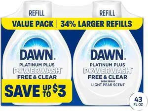 Dawn Powerwash Spray Refill, Dish Soap, Dishwashing Liquid, Free & Clear, 2 Refills, 43 Fl Oz Dawn Powerwash Spray Refill, Dish Soap, Dishwashing Liquid, Free & Clear, 2 Refills, 43 Fl Oz