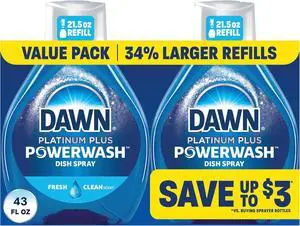 Dawn Powerwash Fresh Dish Spray, Liquid Dish Soap, Dish Soap Refill, Dish Detergent Liquid, 2 Refills, 2x21.5 Fl Oz Dawn Powerwash Fresh Dish Spray, Liquid Dish Soap, Dish Soap Refill, Dish Detergent Liquid, 2 Refills, 2x21.5 Fl Oz