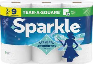 Sparkle Tear-A-Square Kitchen Paper Towels, 3 Triple Rolls Sparkle Tear-A-Square Kitchen Paper Towels, 3 Triple Rolls