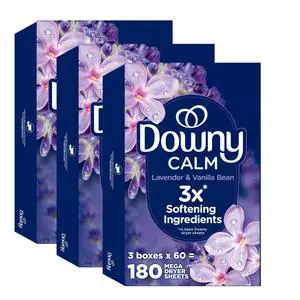Downy Calm Mega Dryer Sheets, Large Fabric Softener Sheets, Static Guard & Softness Boost, 180 Count Downy Calm Mega Dryer Sheets, Large Fabric Softener Sheets, Static Guard & Softness Boost, 180 Count