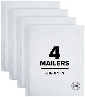 Scotch Poly Bubble Mailer, White, Extra Small Size 0 Inside Dimensions 6 IN x 9 IN, made with 50% recycled plastic 4pk Scotch Poly Bubble Mailer, White, Extra Small Size 0 Inside Dimensions 6 IN x 9 IN, made with 50% recycled plastic 4pk