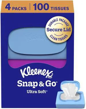 Kleenex Snap & Go Ultra Soft Facial Tissues, 4 Packs, 25 Tissues per Pack Kleenex Snap & Go Ultra Soft Facial Tissues, 4 Packs, 25 Tissues per Pack