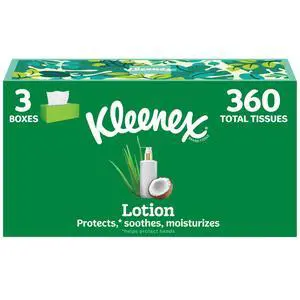 Kleenex Lotion Facial Tissues, 3 Flat Boxes, 120 Tissues per Box Kleenex Lotion Facial Tissues, 3 Flat Boxes, 120 Tissues per Box