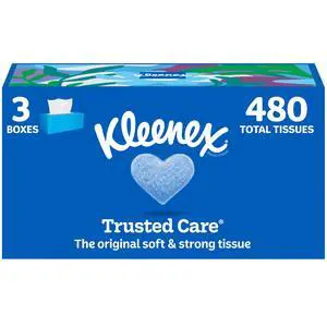 Kleenex Trusted Care Facial Tissues, 3 Flat Boxes, 160 Tissues per Box Kleenex Trusted Care Facial Tissues, 3 Flat Boxes, 160 Tissues per Box