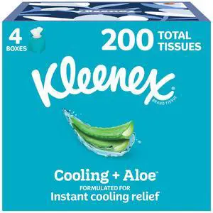 Kleenex Cooling + Aloe Facial Tissues, 4 Cube Boxes, 50 Tissues per Box Kleenex Cooling + Aloe Facial Tissues, 4 Cube Boxes, 50 Tissues per Box