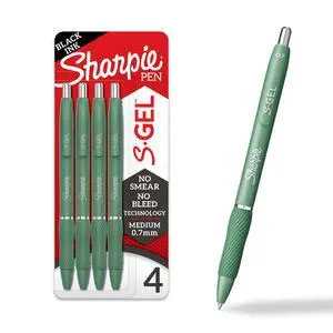 Sharpie S-Gel Gel Pens, Green Barrel, Black Ink, Medium Point (0.7mm), 4 Count - For Home, Office, College, Journaling, Drawing, Note-Taking, Writing Sharpie S-Gel Gel Pens, Green Barrel, Black Ink, Medium Point (0.7mm), 4 Count - For Home, Office, College, Journaling, Drawing, Note-Taking, Writing