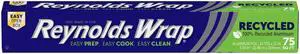 Reynolds Wrap Recycled Aluminum Foil Roll, Freezer Safe and Grill Safe Foil, Great for Foil Packets, 12 Inches Wide, 75 Total Sq. Ft. Reynolds Wrap Recycled Aluminum Foil Roll, Freezer Safe and Grill Safe Foil, Great for Foil Packets, 12 Inches Wide, 75 Total Sq. Ft.