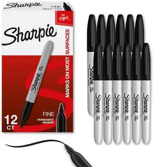 Sharpie Permanent Markers, Fine Tip, Black, 12 Count - Quick Drying, Fade Resistant, For Wood, Plastic, Paper, Metal, And More Sharpie Permanent Markers, Fine Tip, Black, 12 Count - Quick Drying, Fade Resistant, For Wood, Plastic, Paper, Metal, And More