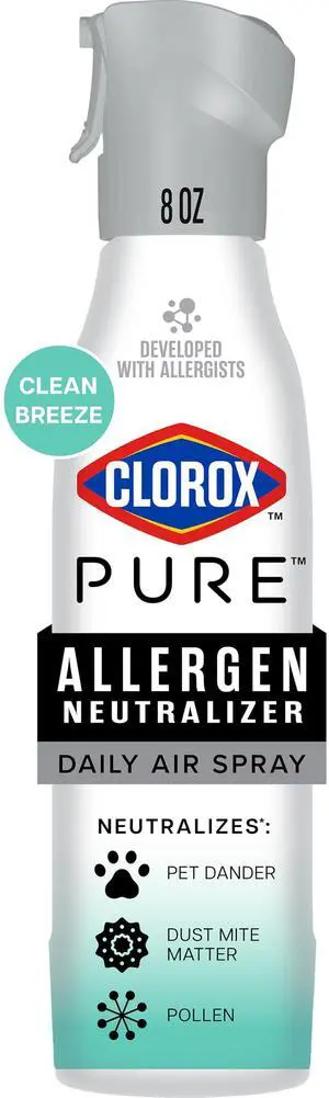 Clorox PURE Allergen Neutralizer Daily Air Spray, Clean Breeze, 8 Ounces Clorox PURE Allergen Neutralizer Daily Air Spray, Clean Breeze, 8 Ounces