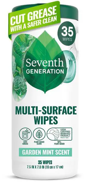 Seventh Generation Multi-Surface Cleaning Wipes, Garden Mint Scent, Cuts Grease & Grime, 35 Wipes Seventh Generation Multi-Surface Cleaning Wipes, Garden Mint Scent, Cuts Grease & Grime, 35 Wipes