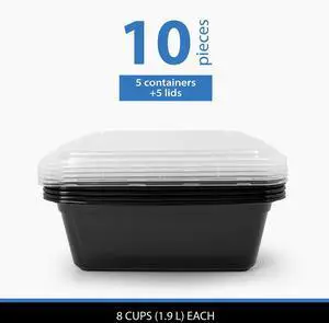 Mainstays 10-Piece (5 Containers + 5 Lids) 8-Cup Tall Square Meal Prep, BPA-Free, Microwave & Dishwasher Safe Mainstays 10-Piece (5 Containers + 5 Lids) 8-Cup Tall Square Meal Prep, BPA-Free, Microwave & Dishwasher Safe