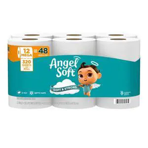 Angel Soft Toilet Paper, 12 Mega Rolls = 48 Regular Rolls, Soft and Strong Toilet Tissue Angel Soft Toilet Paper, 12 Mega Rolls = 48 Regular Rolls, Soft and Strong Toilet Tissue