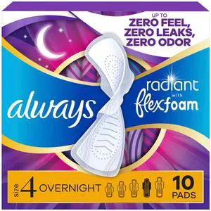 Always Radiant with FlexFoam Pads, Size 4, Overnight, Wings, 10 Count Always Radiant with FlexFoam Pads, Size 4, Overnight, Wings, 10 Count