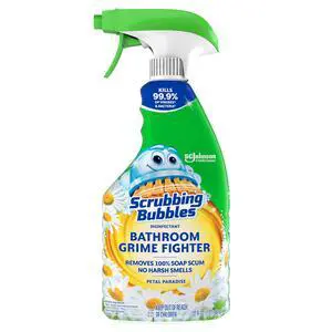 Scrubbing Bubbles Bathroom and Shower Cleaner Disinfectant Spray, Foaming Action Bathroom Grime Fighter, Petal Paradise Scent, 32oz Scrubbing Bubbles Bathroom and Shower Cleaner Disinfectant Spray, Foaming Action Bathroom Grime Fighter, Petal Paradise Scent, 32oz