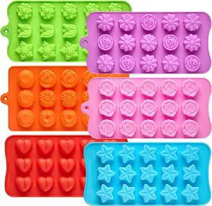 Flower Silicone Molds for Chocolate, 6 Pcs, 15-Cavity | Include Rose Heart Star Shapes, For Candy, Ice Cube, Butter, Jello Flower Silicone Molds for Chocolate, 6 Pcs, 15-Cavity | Include Rose Heart Star Shapes, For Candy, Ice Cube, Butter, Jello